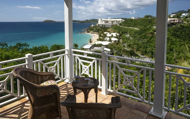 CalypsoBlu covered balcony overlooking the bay